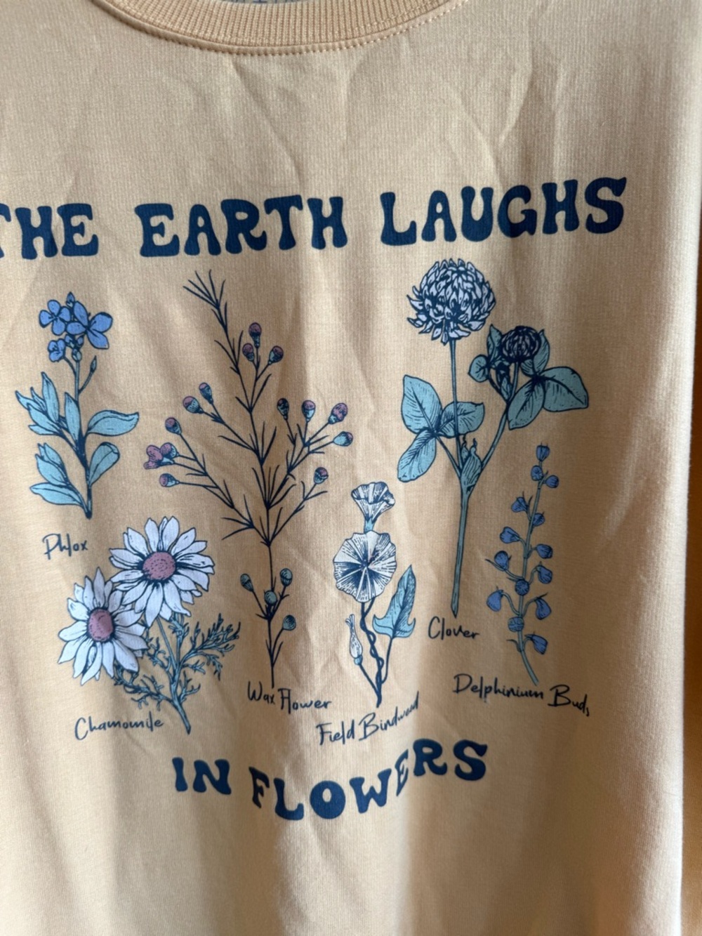 Zoe + Liv Yellow Crewneck Sweatshirt with Blue Floral Graphic - Picture 4 of 4